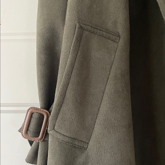 Anthropologie Harley Faux Suede Olive Green Trench Coat XS - Picture 6 of 11